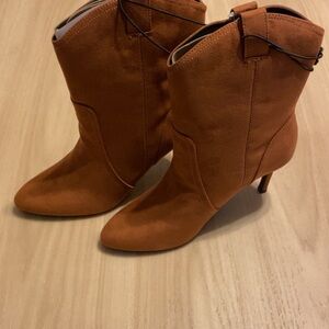 Worthington Burnt Orange Suede Pointed-Toe Heeled Booties